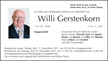 Anzeige von Willi Gerstenkorn von MGO