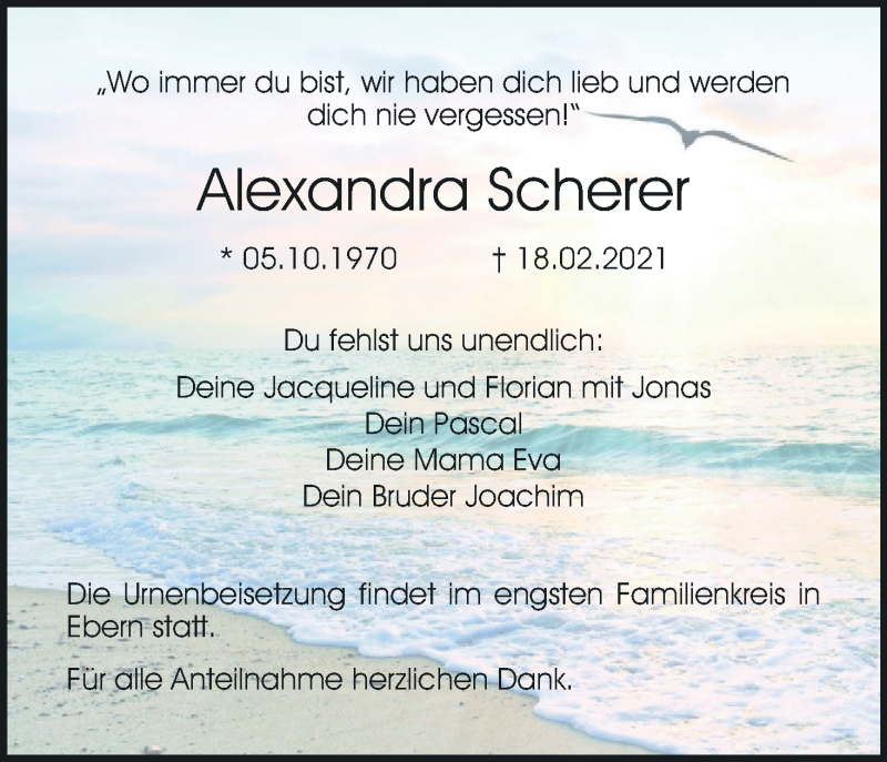  Traueranzeige für Alexandra Scherer vom 27.02.2021 aus MGO