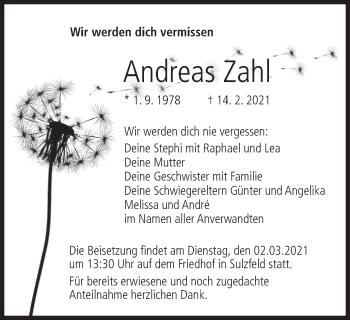 Anzeige von Andreas Zahl von MGO