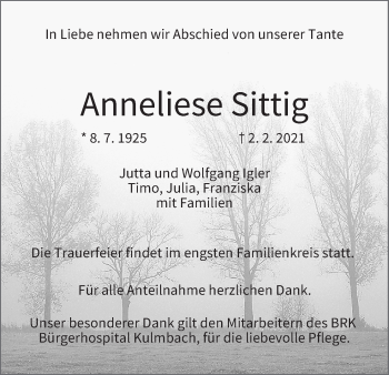 Anzeige von Anneliese Sittig von MGO
