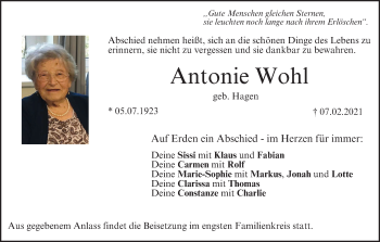 Anzeige von Antonie Wohl von MGO