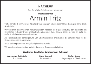 Anzeige von Armin Fritz von MGO