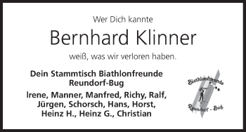 Anzeige von Bernhard Klinner von MGO