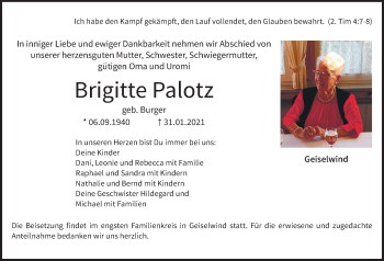 Anzeige von Brigitte Palotz von MGO