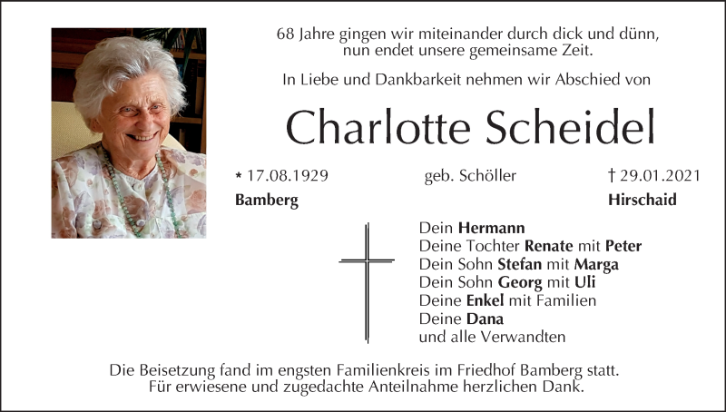  Traueranzeige für Charlotte Scheidet vom 06.02.2021 aus MGO