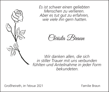 Anzeige von Christa Braun von MGO
