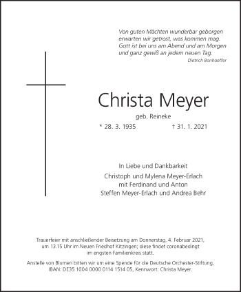 Anzeige von Christa Meyer von MGO