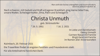 Anzeige von Christa Unmuth von MGO