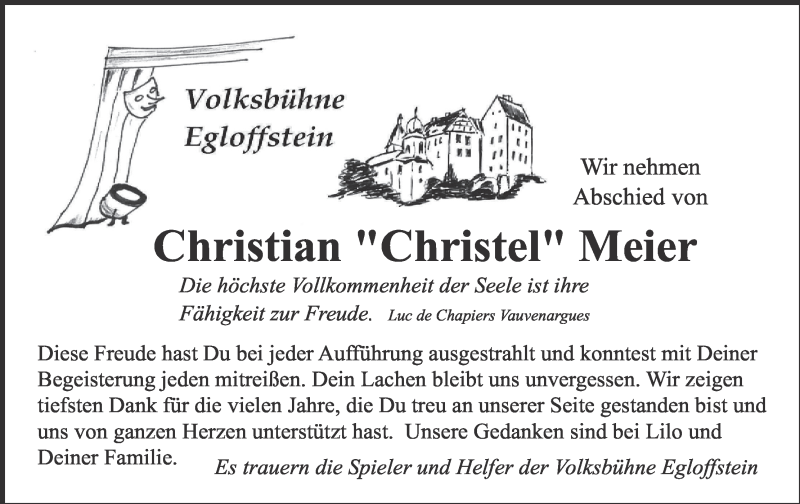  Traueranzeige für Christian Meier vom 20.02.2021 aus MGO