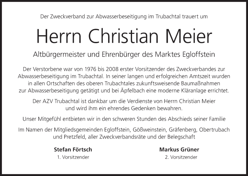  Traueranzeige für Christian Meier vom 17.02.2021 aus MGO