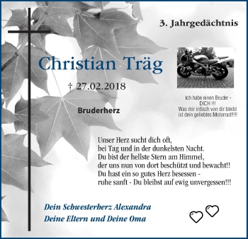 Anzeige von Christian Träg   