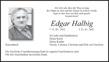 Anzeige von Edgar Halbig von MGO
