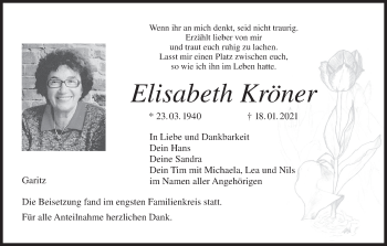 Anzeige von Elisabeth Kröner von MGO