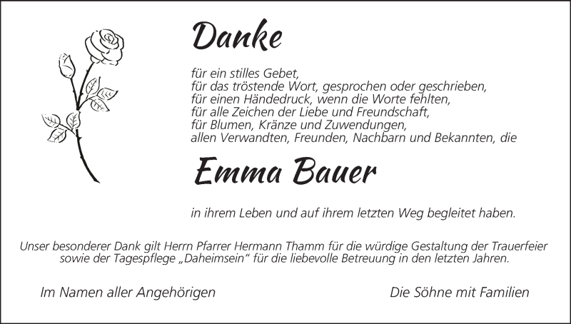  Traueranzeige für Emma Bauer vom 25.02.2021 aus MGO