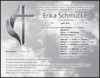 Anzeige von Erika Schmucker von MGO