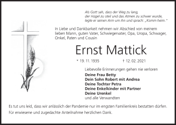 Anzeige von Ernst Mattick von MGO