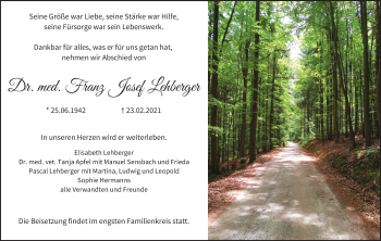 Anzeige von Franz Josef Lehberger von MGO