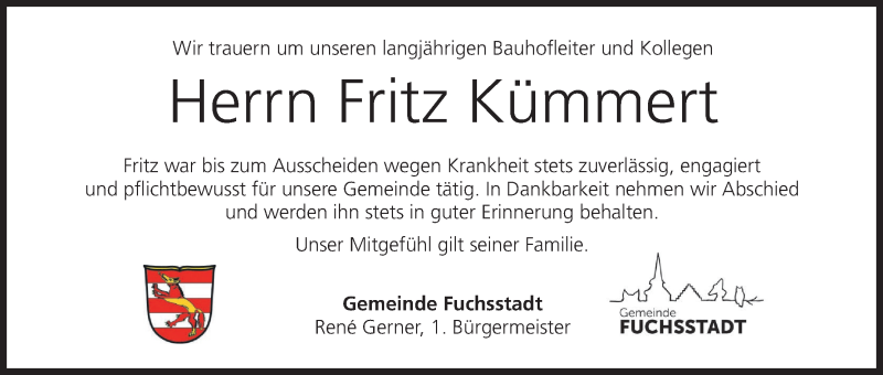  Traueranzeige für Fritz Kümmert vom 20.02.2021 aus MGO