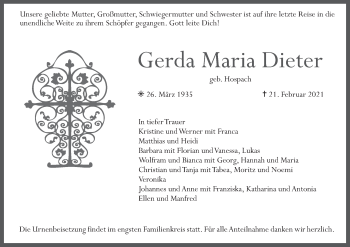 Anzeige von Gerda Maria Dieter von MGO
