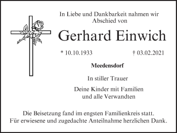 Anzeige von Gerhard Einwich von MGO
