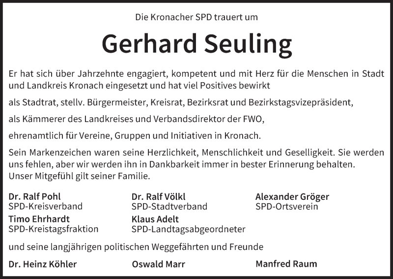  Traueranzeige für Gerhard Seuling vom 27.02.2021 aus MGO