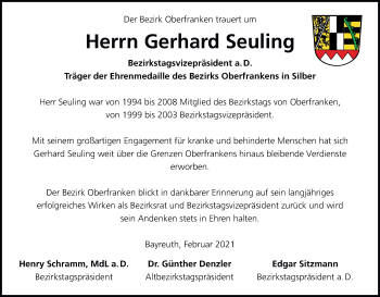 Anzeige von Gerhard Seuling von MGO
