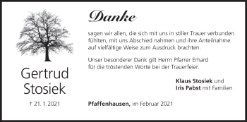 Anzeige von Gertrud Stosiek von MGO