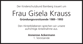 Anzeige von Gisela Krauss von MGO