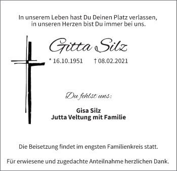Anzeige von Gitta Silz von MGO