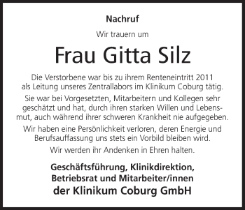 Anzeige von Gitta Silz von MGO