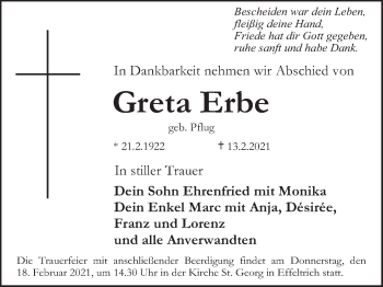 Anzeige von Greta Erbe von MGO
