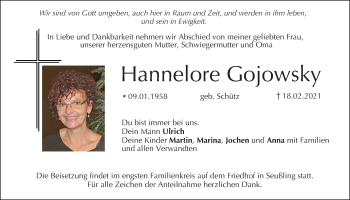 Anzeige von Hannelore Gojowsky von MGO