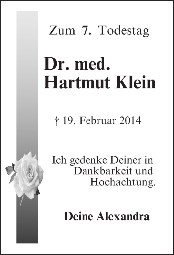 Anzeige von Dr. med. Dipl.-Chem. Hartmut Klein von MGO