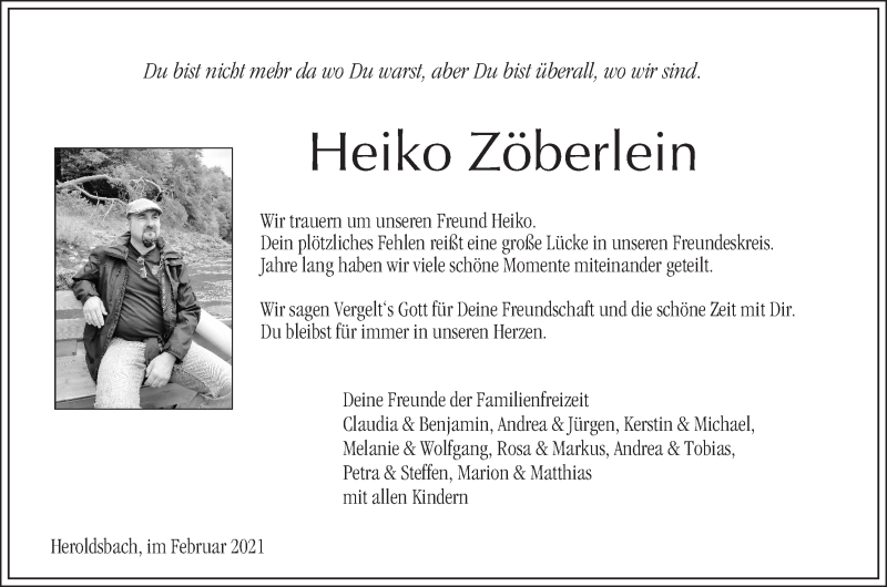  Traueranzeige für Heiko Zöberlein vom 13.02.2021 aus MGO
