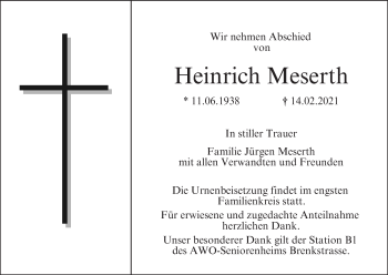 Anzeige von Heinrich Meserth von MGO