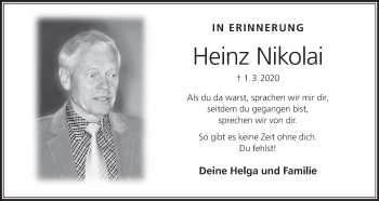 Anzeige von Heinz Nikolai von MGO