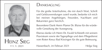 Anzeige von Heinz Sieg von MGO