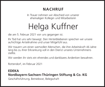 Anzeige von Helga Kuffner von MGO