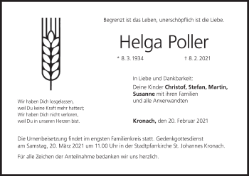Anzeige von Helga Poller von MGO
