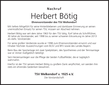 Anzeige von Herbert Bötig von MGO