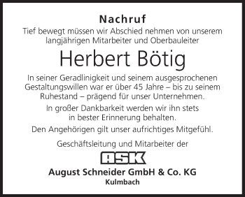 Anzeige von Herbert Bötig von MGO