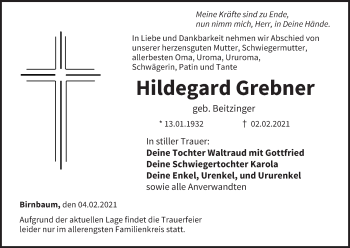 Anzeige von Hildegard Grebner von MGO