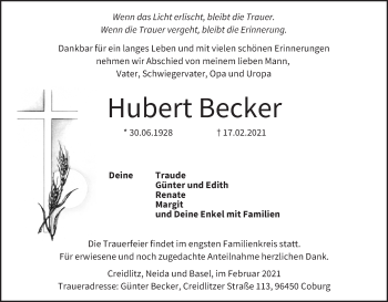 Anzeige von Hubert Becker von MGO