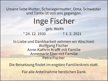 Anzeige von Inge Fischer von MGO