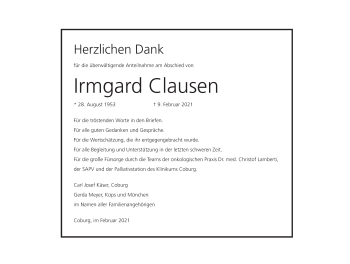 Anzeige von Irmgard Clausen von MGO