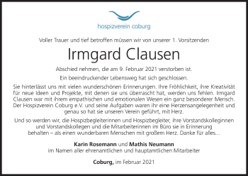 Anzeige von Irmgard Clausen von MGO