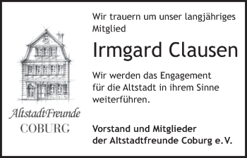 Anzeige von Irmgard Clausen von MGO