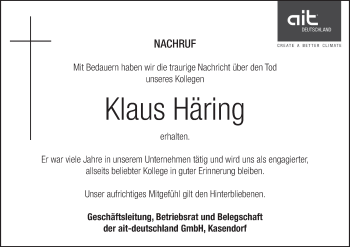Anzeige von Klaus Häring von MGO