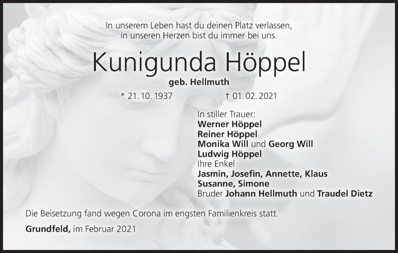  Traueranzeige für Kunigunda Höppel vom 13.02.2021 aus MGO