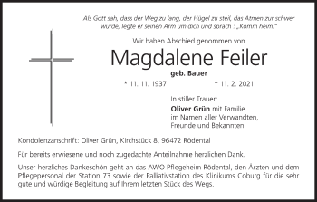 Anzeige von Magdalene Feiler von MGO